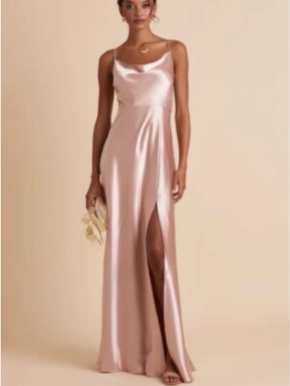 Birdy Grey Satin Slip Maxi Dress in Blush
